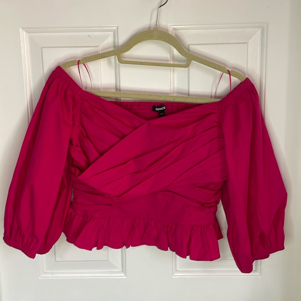NWT bright pink Express off-the-shoulder top